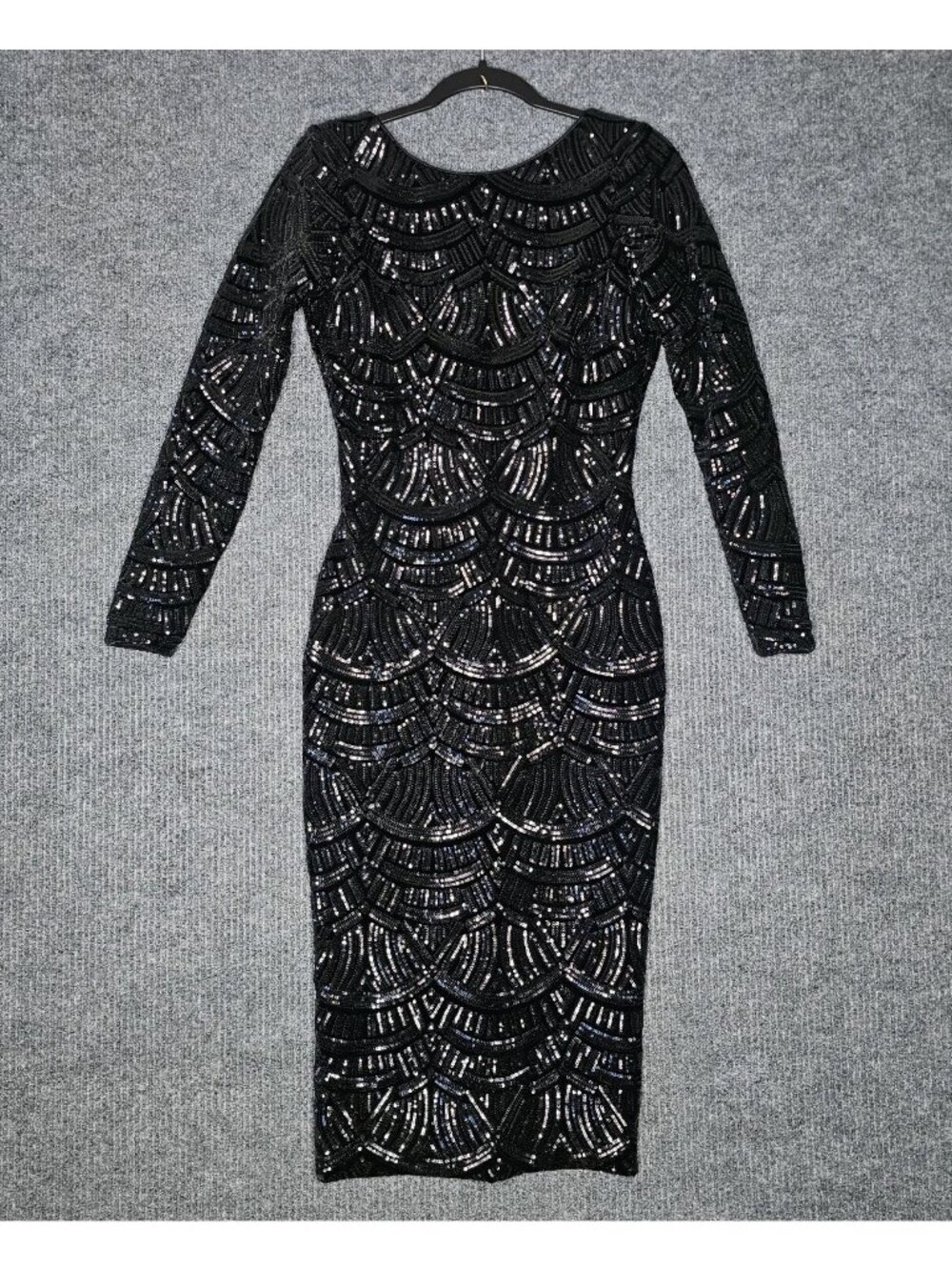 DRESS the POPULATION BODYCON Black Sequin Emery Midi sz M EUC